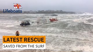 RNLI Trearddur Bay rescue in heavy surf [upl. by Revilo]