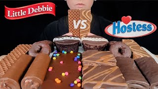 ASMR Little Debbies Vs Hostess Chocolate Snack Cakes Cupcake Donut Peanut Butter Wafers Brownies [upl. by Wolfram333]