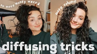 HOW TO DIFFUSE WAVY HAIR \ more volume less wonky waves [upl. by Aimar]