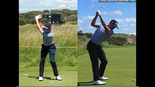 Justin Thomas golf swing  Long Iron faceon amp downtheline July 2017 [upl. by Hcelemile]