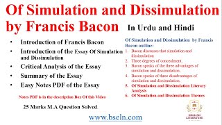 Of Simulation and Dissimulation Essay by Francis Bacon Summary Explanation and Notes PDF [upl. by Stoddart132]